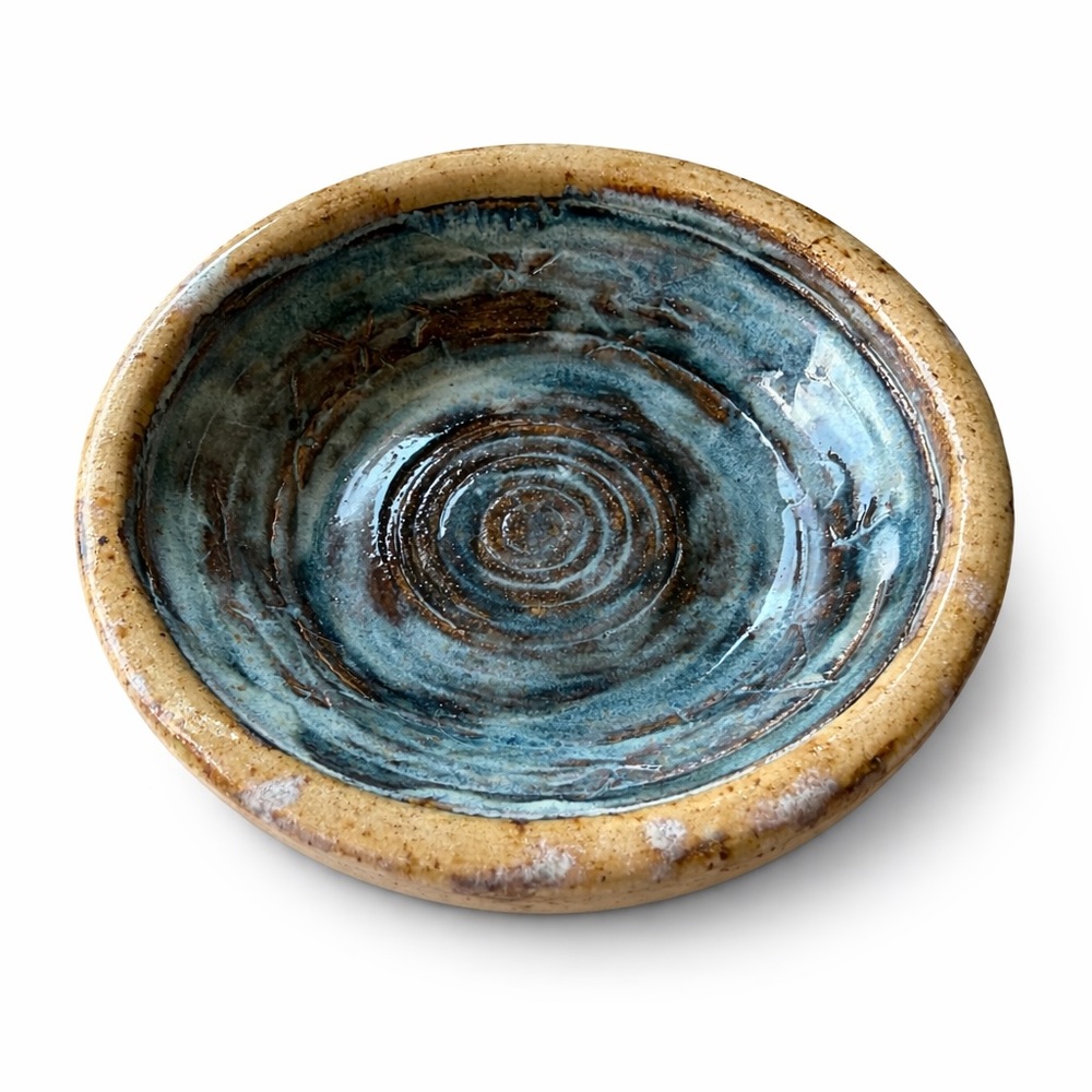 Handmade Ceramic Bowl - Blue and Tan Glaze